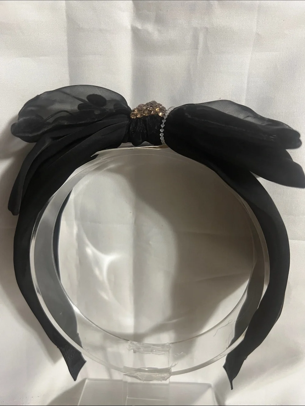 Black Bow Headband with Crystal Accent